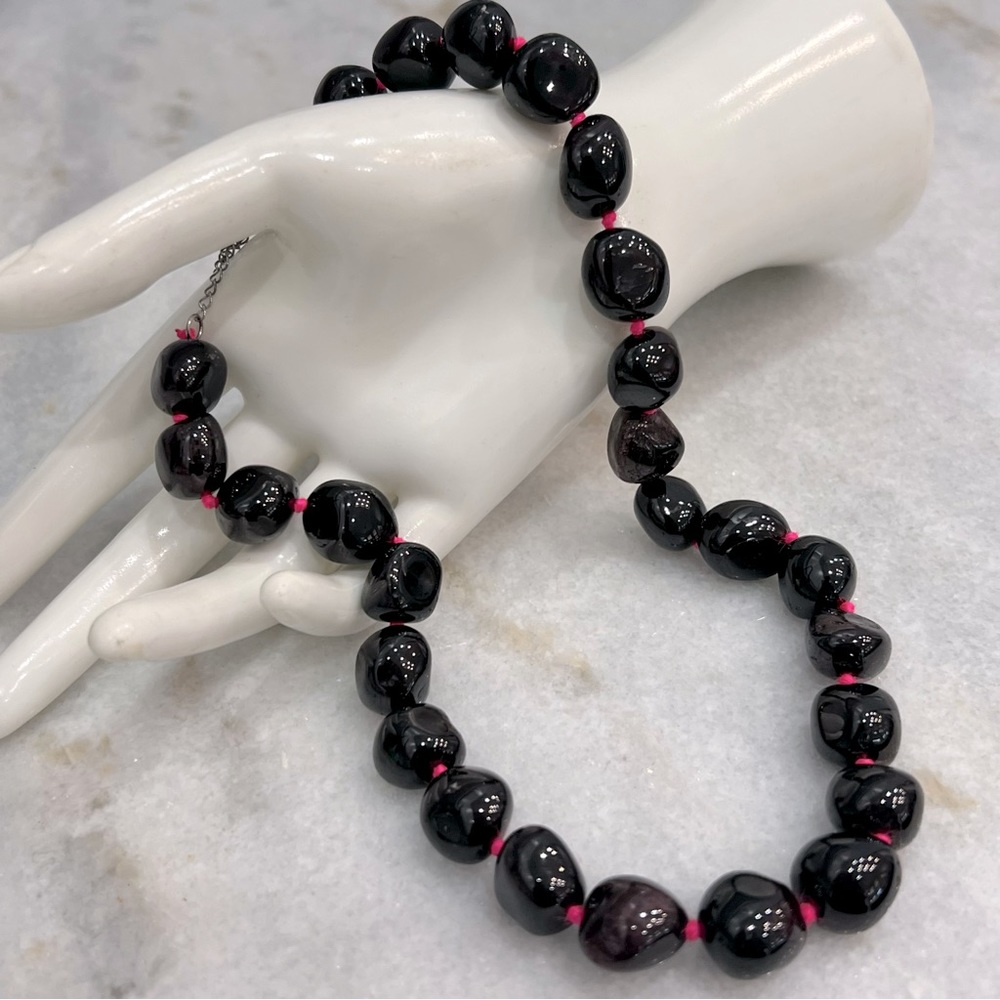 Indian Garnet (Large) Beaded Sterling Silver Necklace